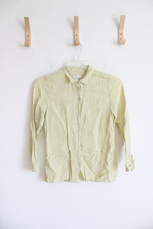 J.Jill Chartreuse Love Linen Button Down Top | XS Petite