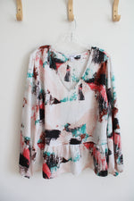 Nine West White Multi-Colored Long Sleeved Blouse | XXL
