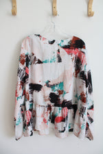 Nine West White Multi-Colored Long Sleeved Blouse | XXL