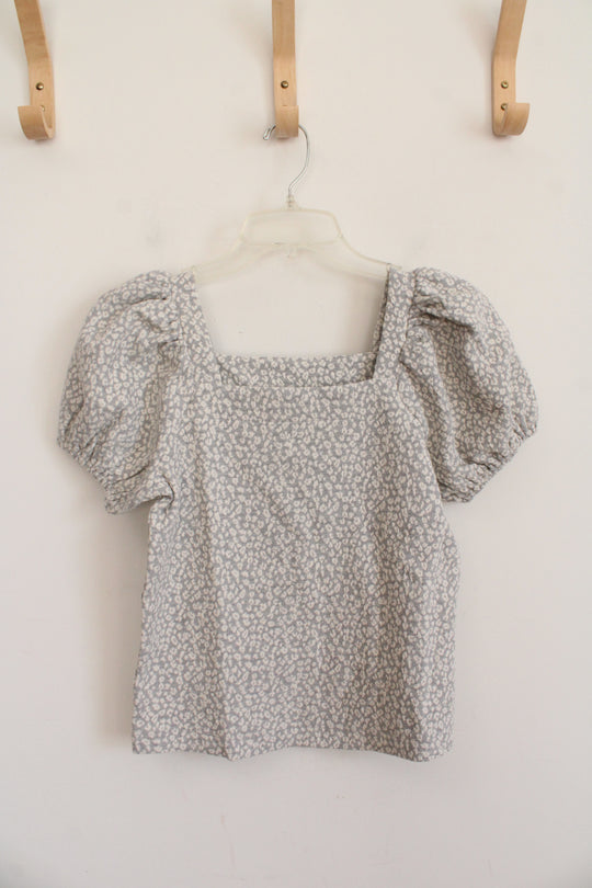 NEW LOFT Gray & Cream Patterned Top | XS Petite
