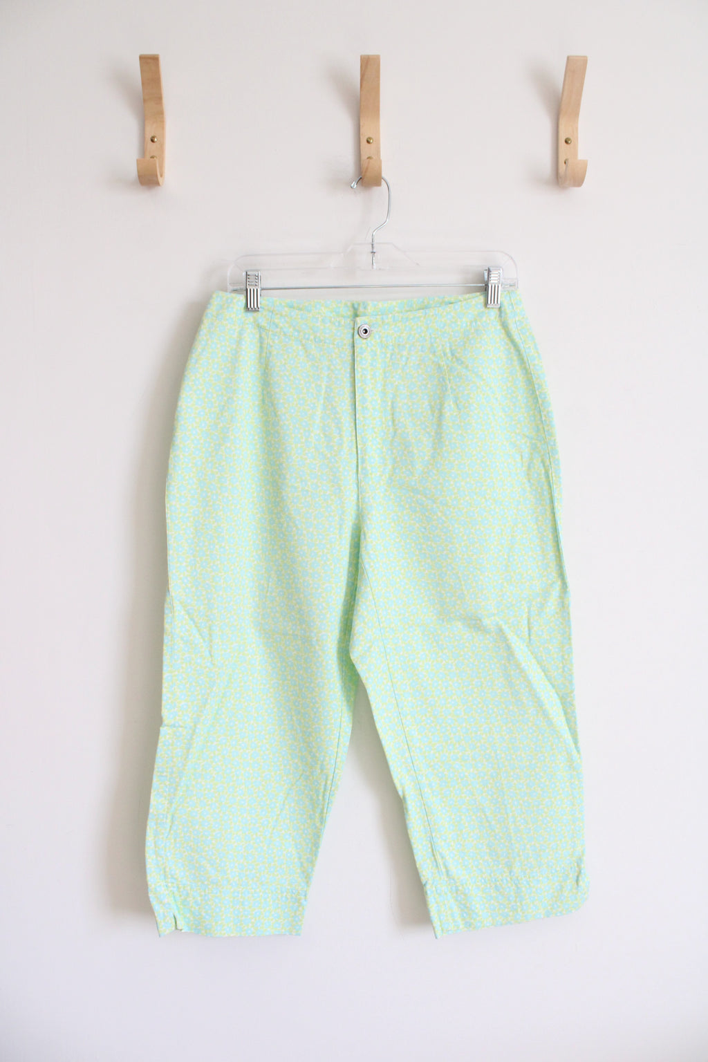 Liz Claiborne Blue & Green Floral Cotton Capri Pants | 10