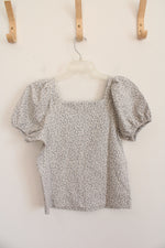 NEW LOFT Gray & Cream Patterned Top | XS Petite