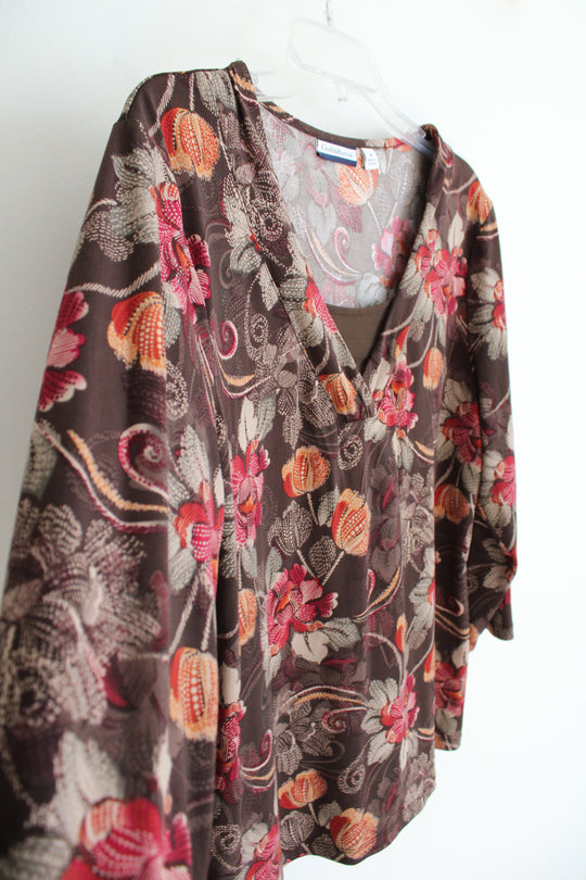 Croft & Barrow Brown & Red Floral Top | XL