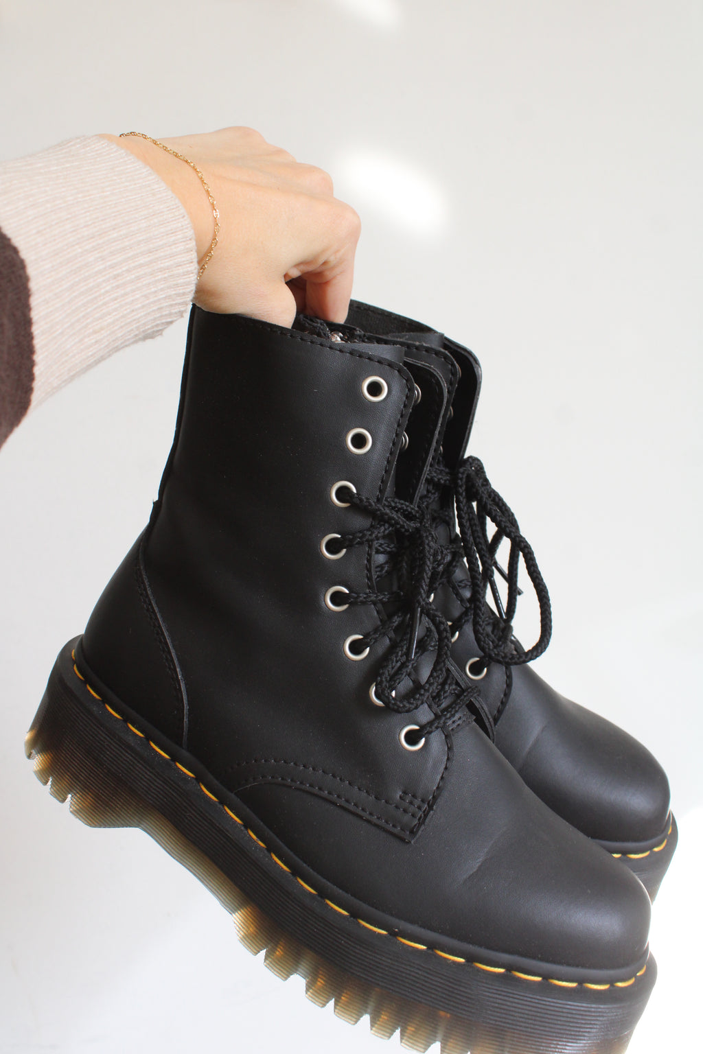 Dr. Martens Jadon Genix Nappa Reclaimed Black Leather Platform Boots | Size 8