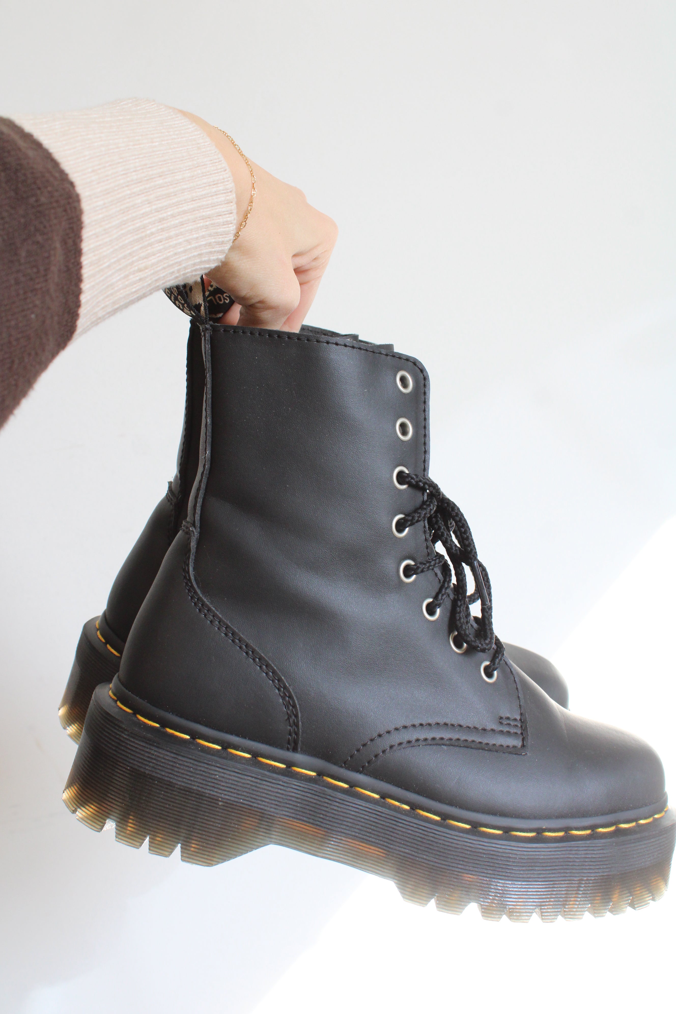 Dr. Martens Jadon Genix Nappa Reclaimed Black Leather Platform Boots | Size 8