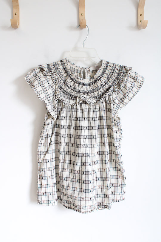 Loft Cream Pattered Smocked Neck Top | XS