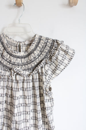 Loft Cream Pattered Smocked Neck Top | XS