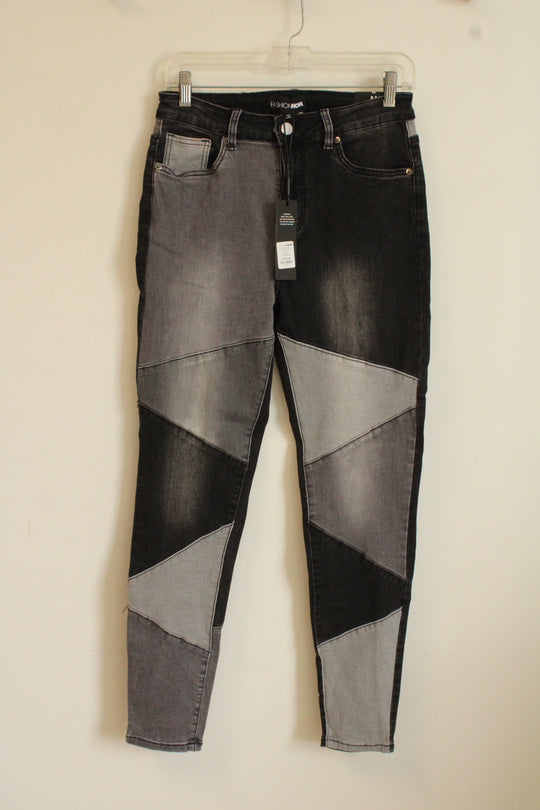 NEW Fashion Nova Black and Gray Colorblock Patch Skinny Jeans | M