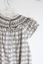 Loft Cream Pattered Smocked Neck Top | XS