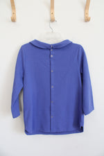 Talbots Blue Ribbed Portrait Collar Top | S