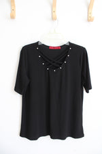 Love Scarlett Black Pearl Cross Strap Top | L