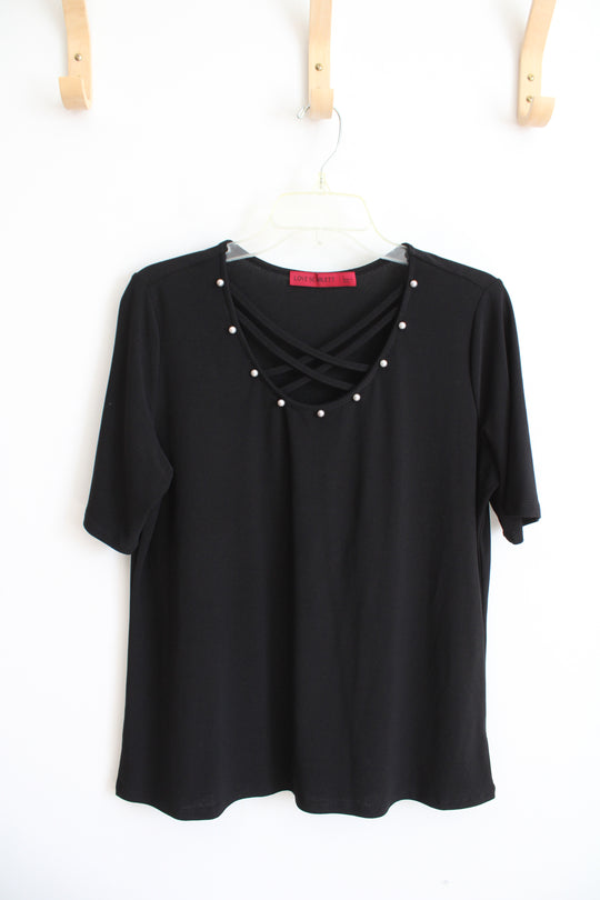 Love Scarlett Black Pearl Cross Strap Top | L