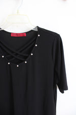 Love Scarlett Black Pearl Cross Strap Top | L