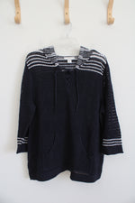 CJ Banks Navy Blue & White Striped Knit Hoodie | 1X