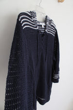 CJ Banks Navy Blue & White Striped Knit Hoodie | 1X