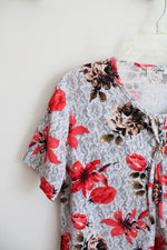 Victoria Gray Brown & Red Floral Top | M/L