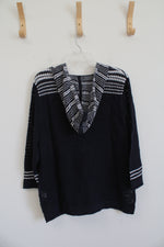 CJ Banks Navy Blue & White Striped Knit Hoodie | 1X