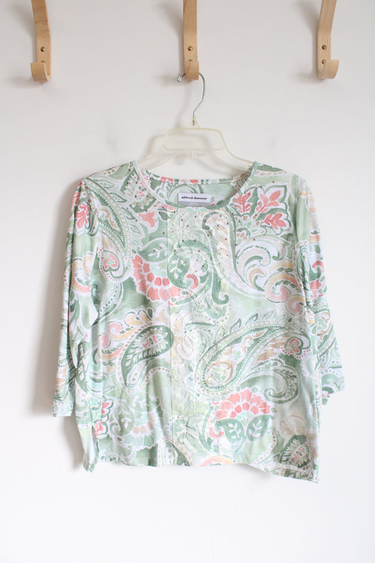 Alfred Dunner Green Paisley Printed Short Sleeve Top | M