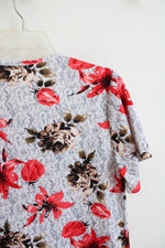 Victoria Gray Brown & Red Floral Top | M/L