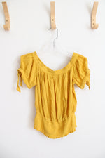 Express Mustard Gold Off-The-Shoulder Cropped Top | M