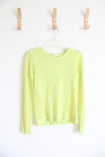 Cabi Yellow Green Mesh Sleeve Open Back Sweater | XS