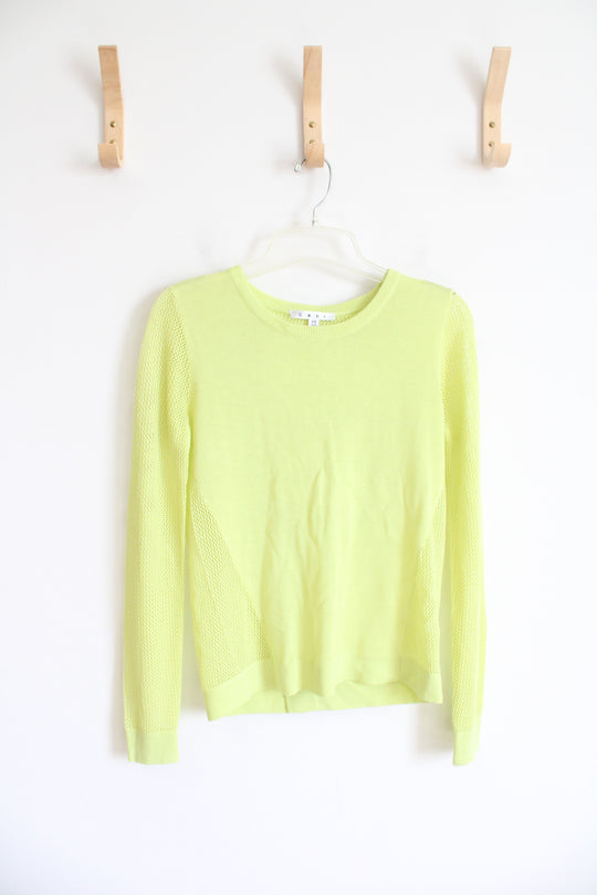 Cabi Yellow Green Mesh Sleeve Open Back Sweater | XS