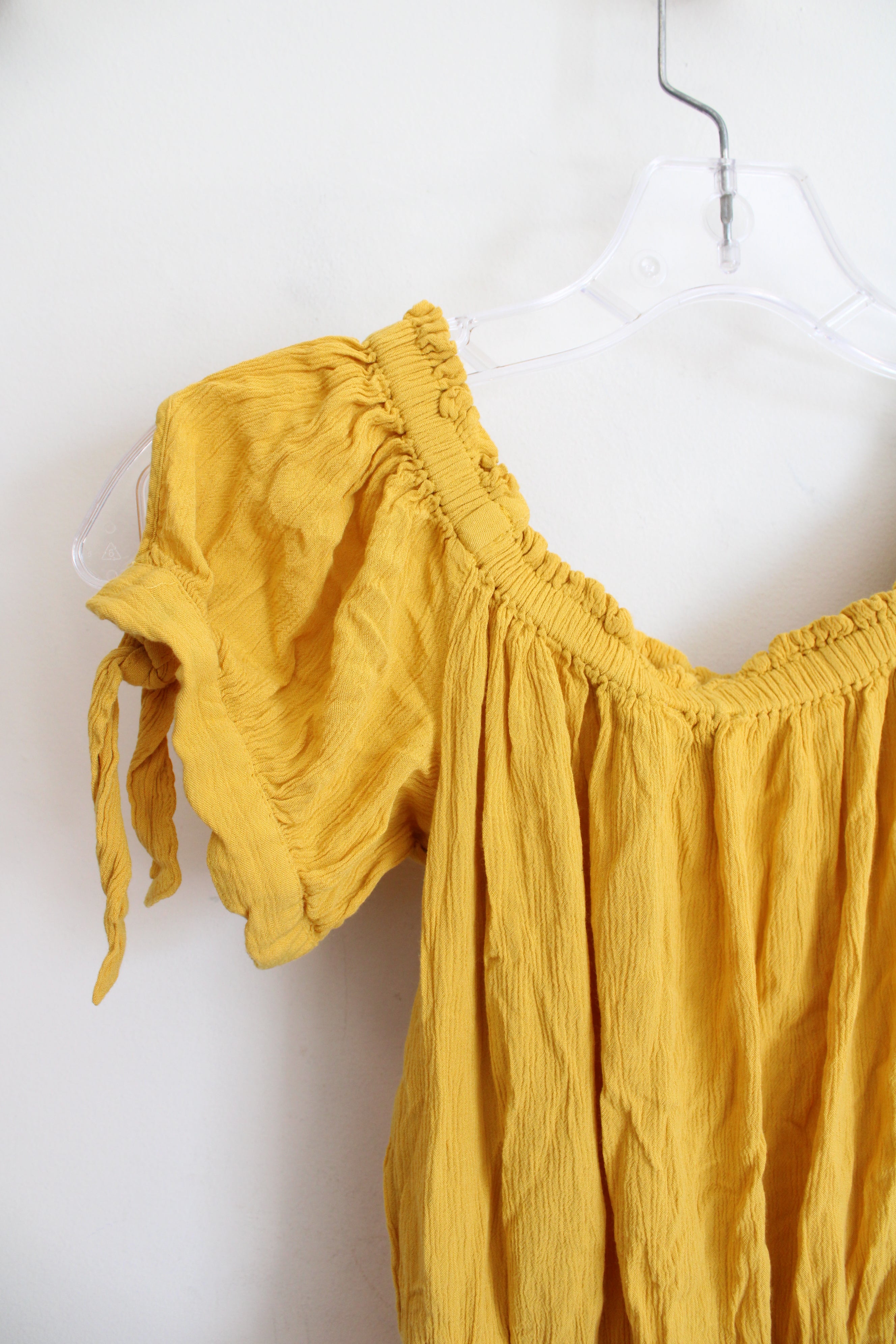 Express Mustard Gold Off-The-Shoulder Cropped Top | M