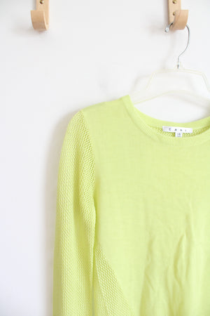 Cabi Yellow Green Mesh Sleeve Open Back Sweater | XS