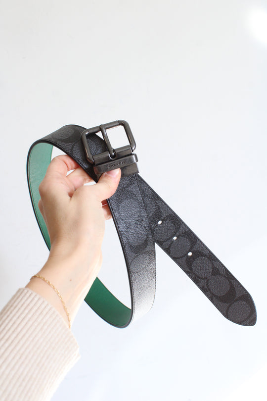 Coach Black Gray Green Men's Roller Buckle Cut-To-Size Reversible Belt | 32"-36"