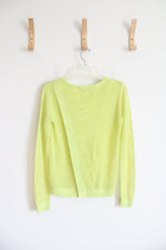 Cabi Yellow Green Mesh Sleeve Open Back Sweater | XS