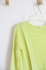 Cabi Yellow Green Mesh Sleeve Open Back Sweater | XS