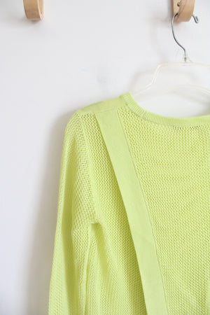 Cabi Yellow Green Mesh Sleeve Open Back Sweater | XS