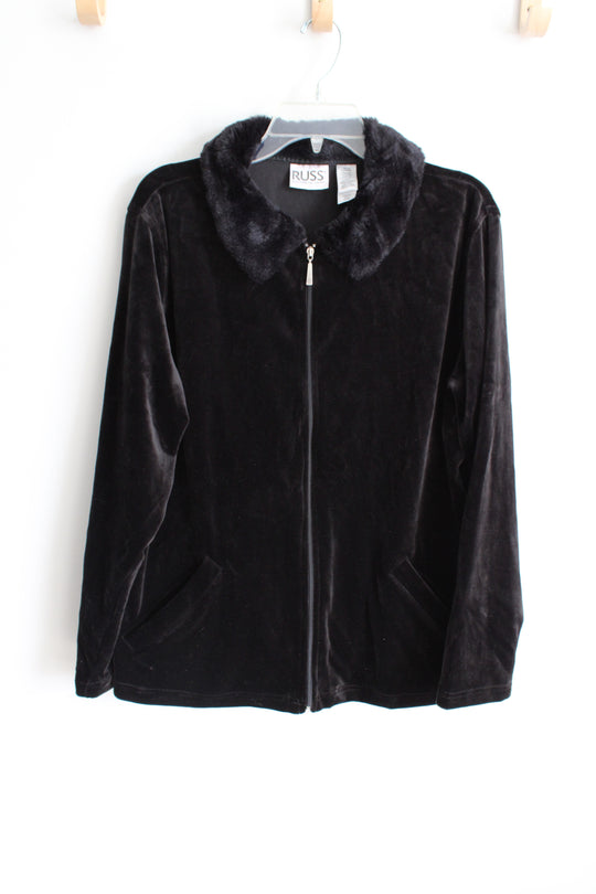 Russ Black Velvet Fur Collar Jacket | L 12/14