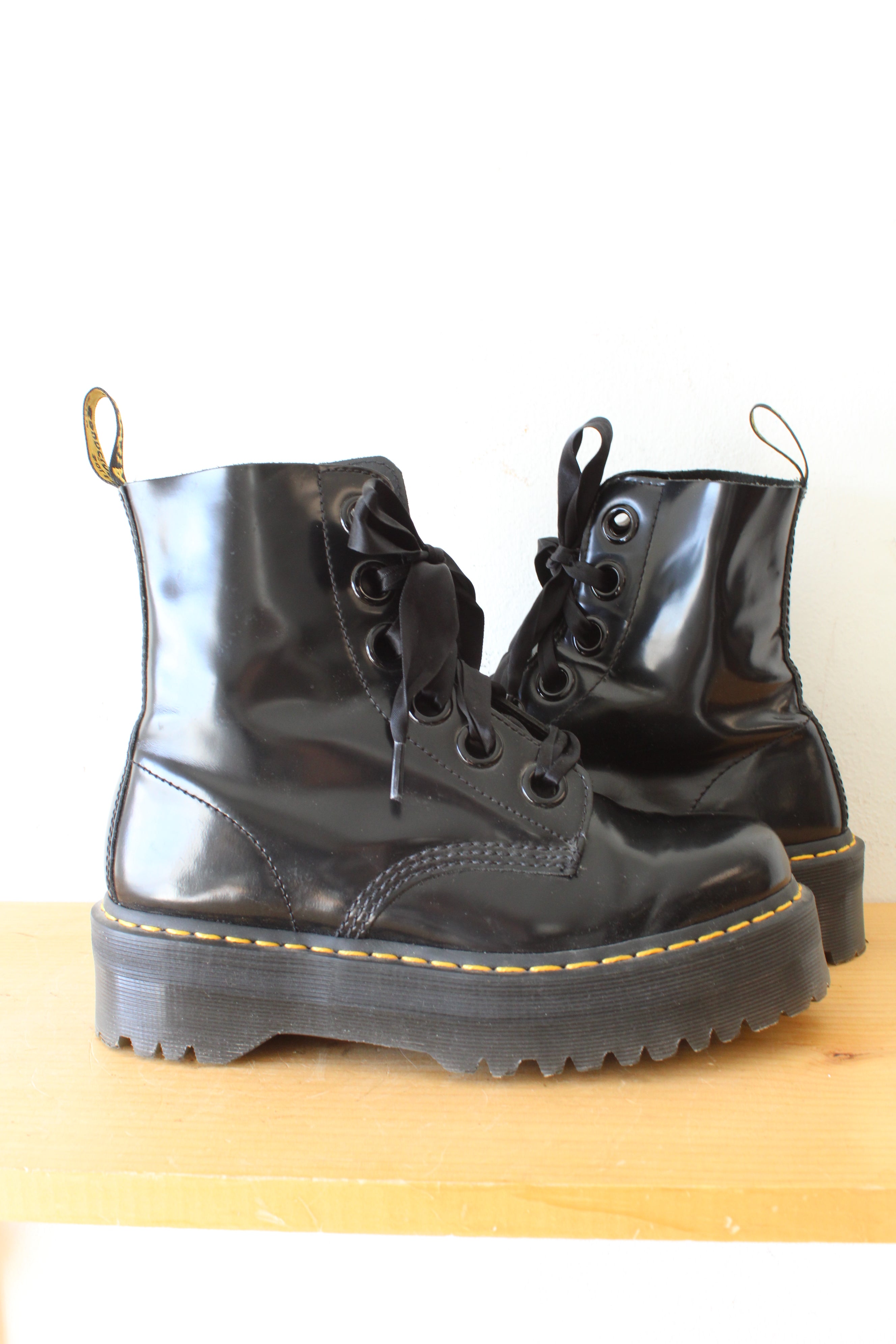 Dr. Martens Molly Black Patent Leather Platform Boot | Size 9