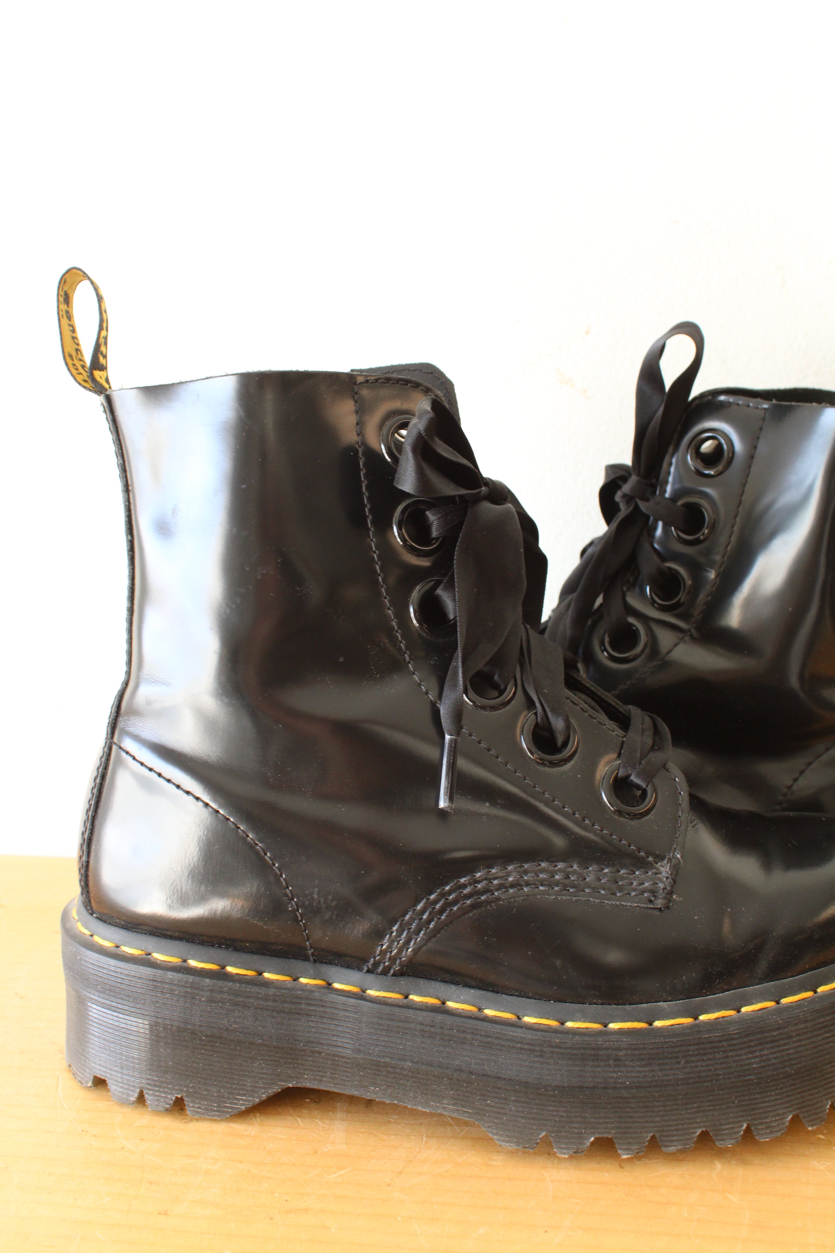 Dr. Martens Molly Black Patent Leather Platform Boot | Size 9