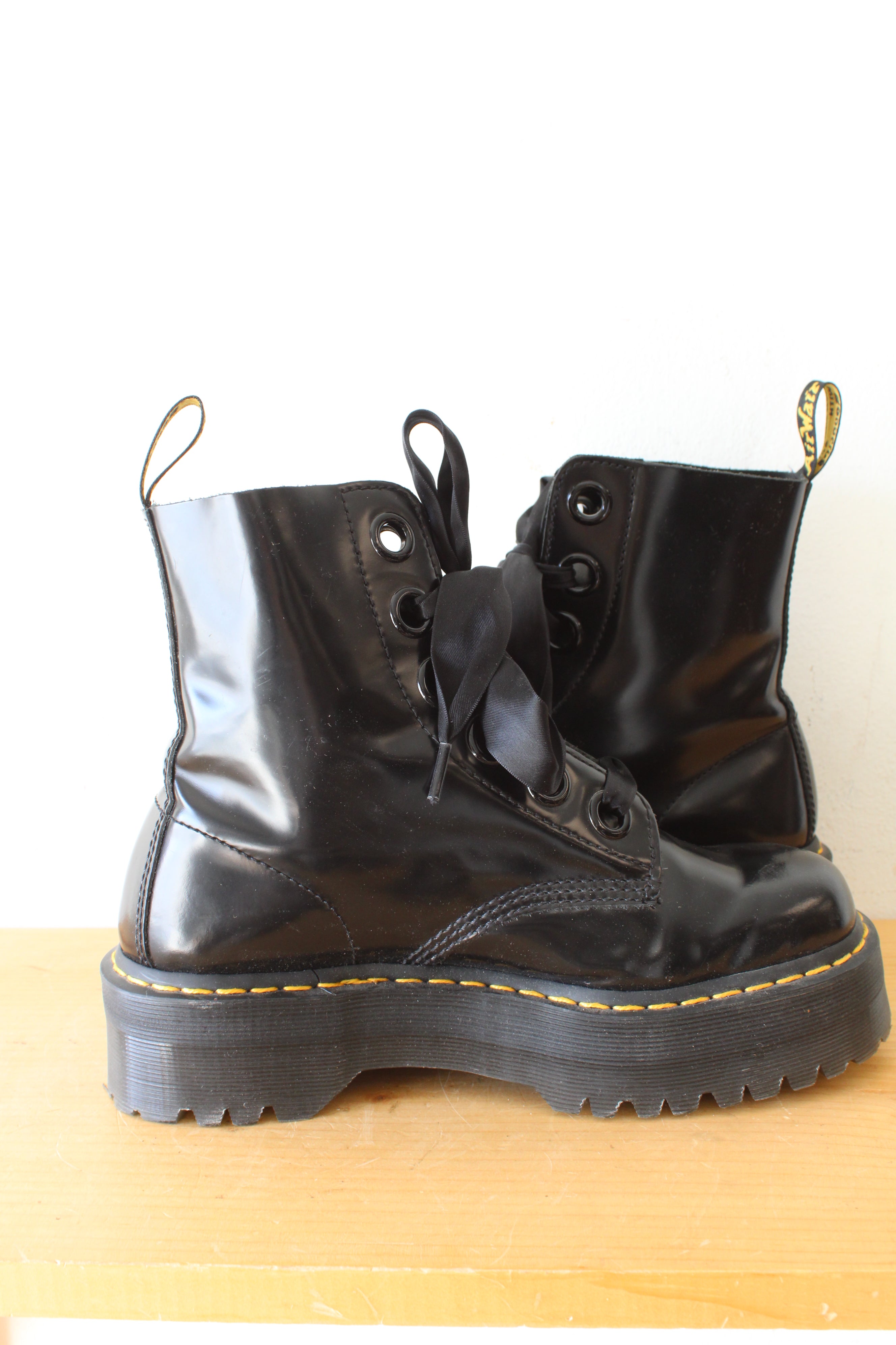 Dr. Martens Molly Black Patent Leather Platform Boot | Size 9