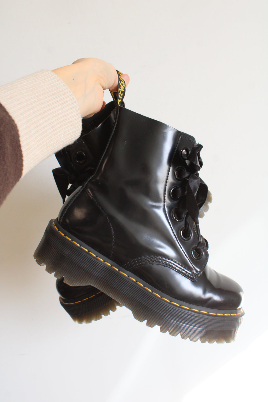 Dr. Martens Molly Black Patent Leather Platform Boot | Size 9