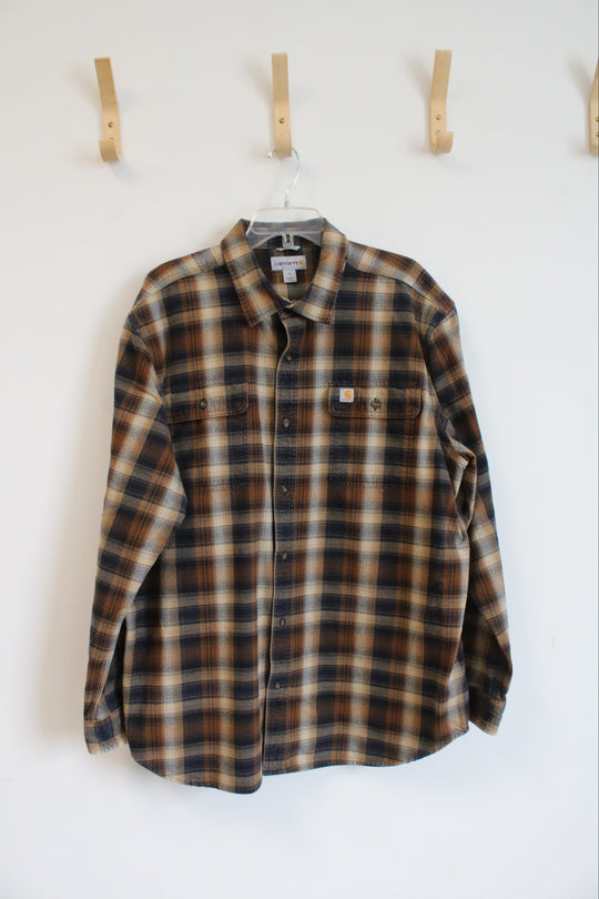 Carhartt Brown Plaid Long Sleeve Button Down | XL
