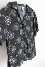 Sag Harbor Black Cream Floral Rayon Button Down Shirt | 1XL