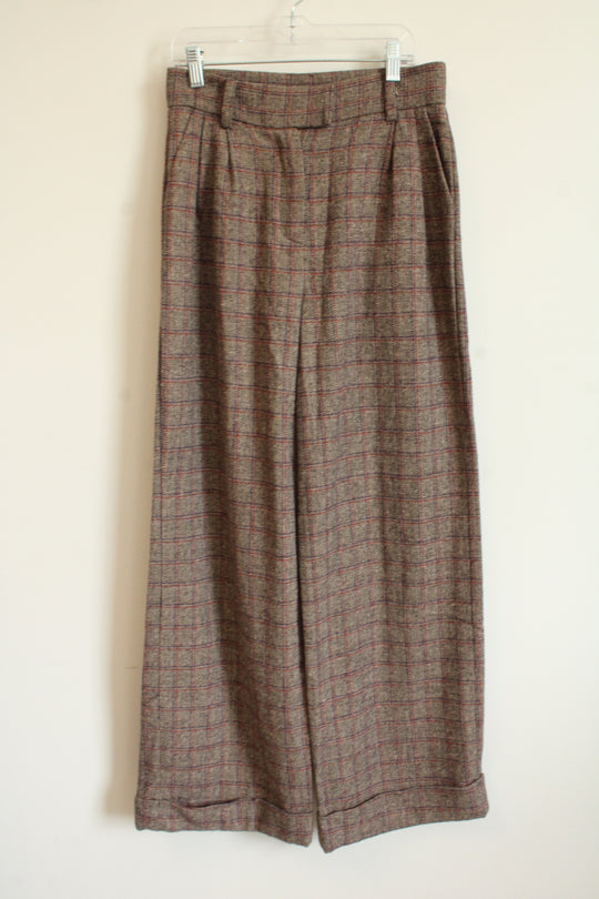 French Paris Brown Plaud Wide Leg Trouser | S