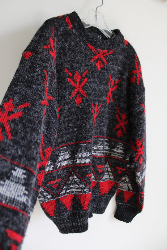 Hawk Creek Vintage Gray & Red Patterned Sweater | 12/14