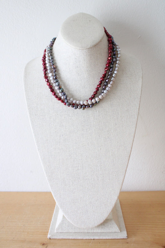 Genuine Baroque Pearl Purple Red & White Necklace