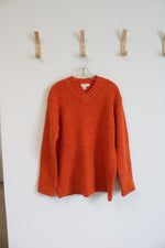 J. Crew Orange 100% Shetland Wool V-Neck Sweater | M