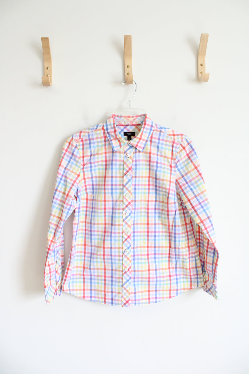 Talbots Multi-Colored White Plaid Button Down Top | S Petite