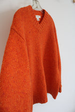 J. Crew Orange 100% Shetland Wool V-Neck Sweater | M
