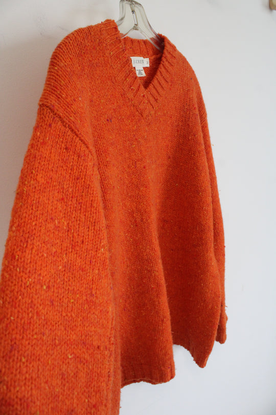 J. Crew Orange 100% Shetland Wool V-Neck Sweater | M