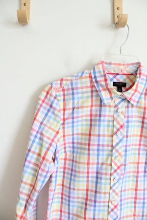 Talbots Multi-Colored White Plaid Button Down Top | S Petite