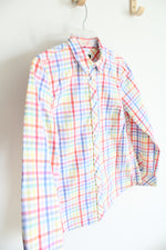 Talbots Multi-Colored White Plaid Button Down Top | S Petite