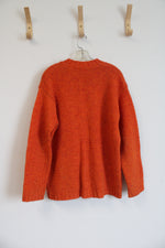 J. Crew Orange 100% Shetland Wool V-Neck Sweater | M