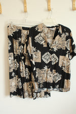 Alfred Dunner Black Tan Tropical Print Skirt Set | 14
